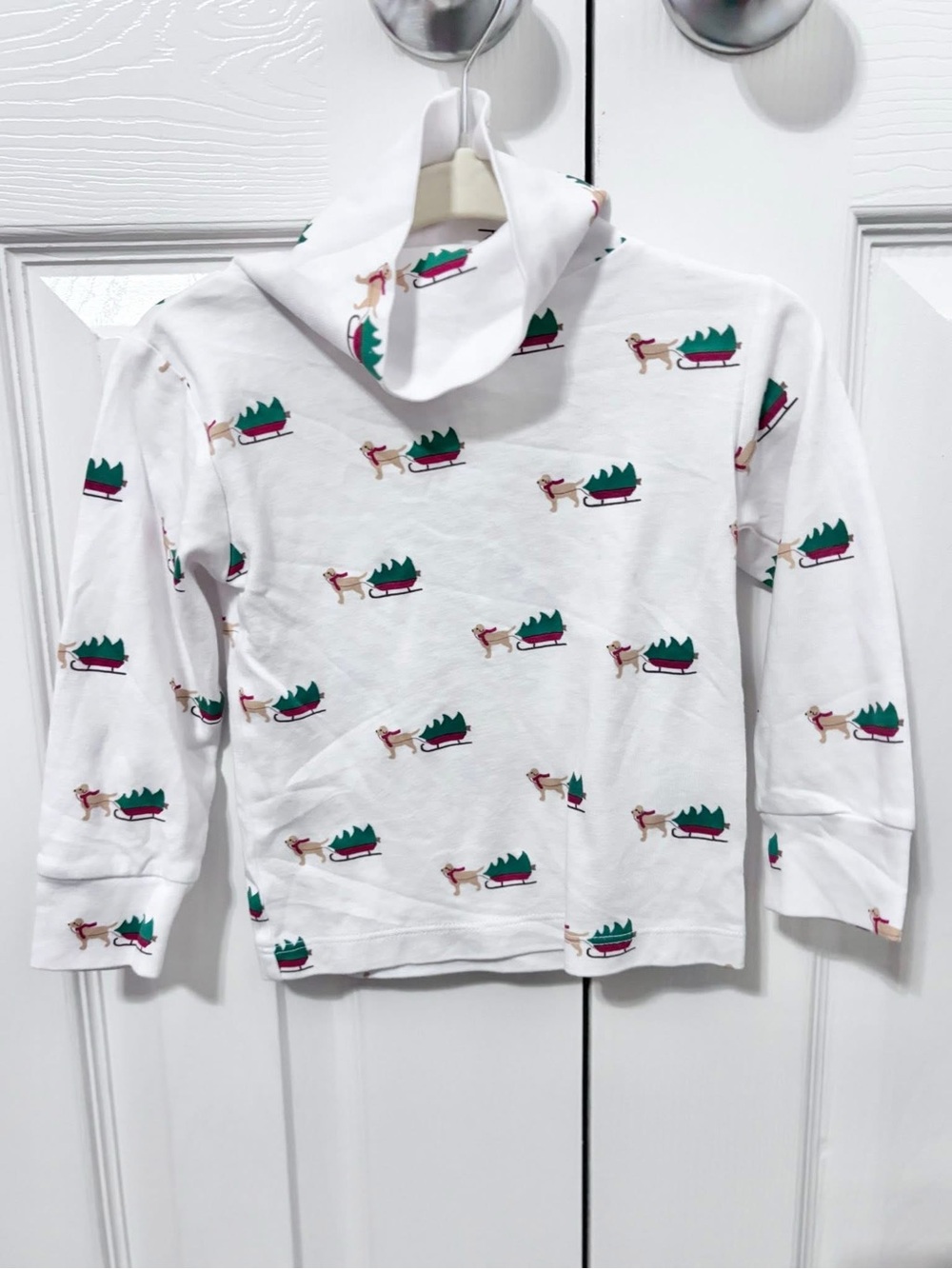 Kids White Holiday Turtleneck Top with Reindeer & Trees